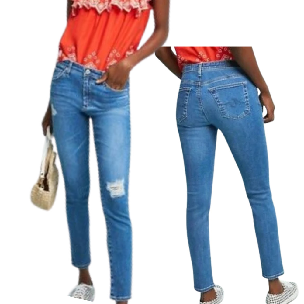 AG Adriano Goldschmied Stevie Distressed Slim Ankle Jean Light Wash Blown Out 30